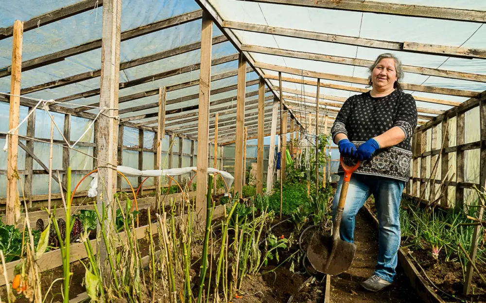 Huerta tradicional junto a las cabañas Píxel en Llifén, Lago Ranco